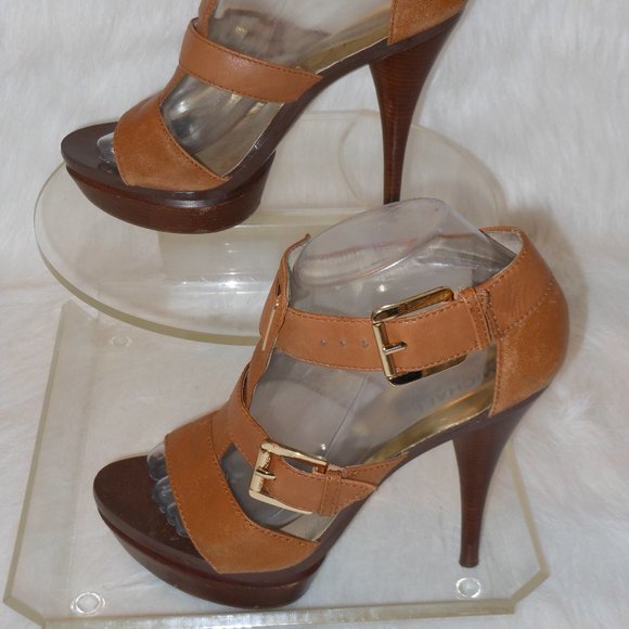MICHAEL KORS TAN LEATHER STRAPPY HIGH HEEL SANDALS SIZE 8 MEDIUM - Picture 7 of 7